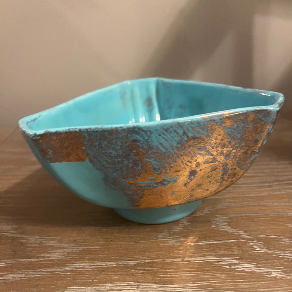 Vintage Turquoise and Gold Decorative Bowl